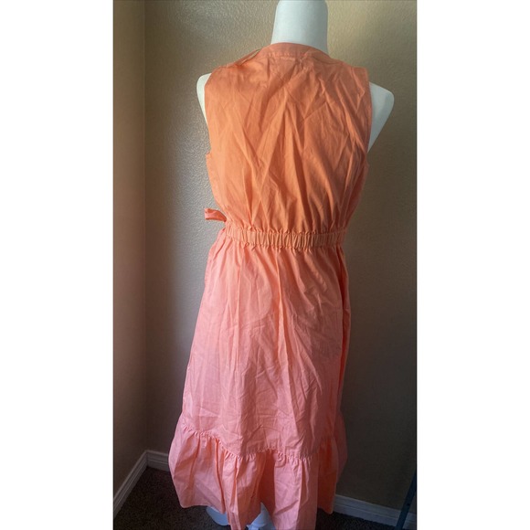 NWT Talbots Coral Cotton V Neck Tie Waist Ruffled A Line Maxi Dress Womens Sz 6P - Picture 2 of 3